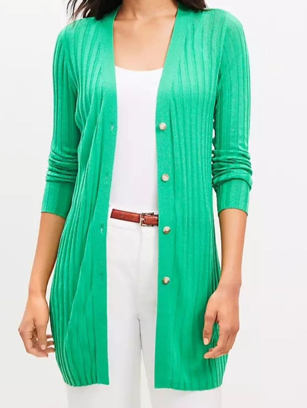 LOFT Kelly Green Ribbed Lightweight Vneck Long Cardigan Size XXL
